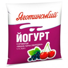 Йогурт з смаком вишні та чорної смородини 1,5% 400г п/е Яготинський