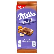 Шоколад молочний з рисовими кульками та пластівцями Peanut&Crispy Caramel Milka м/у 90г